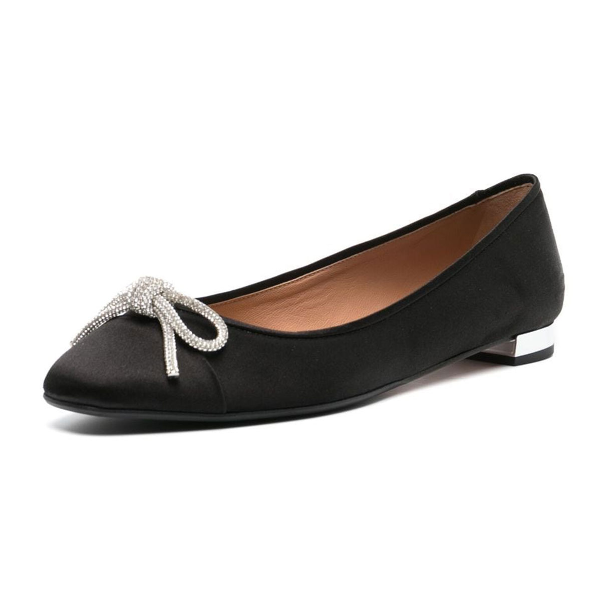 Black Slip-On Rhinestone Bows Round Toe Flat Shoes for Women Nicepairs