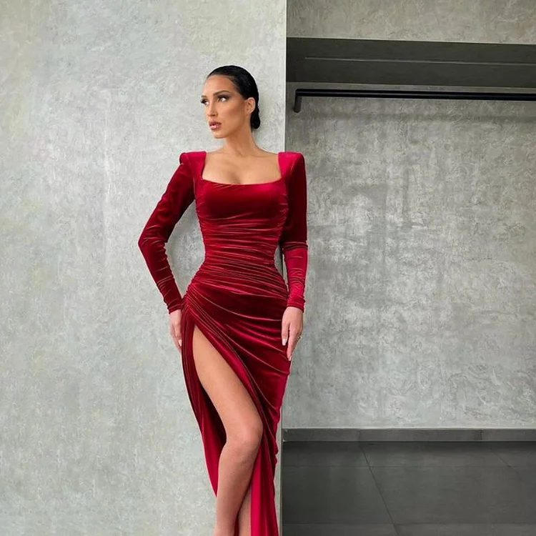 Promsstyle square neck high waist evening dress Prom Dress 2023