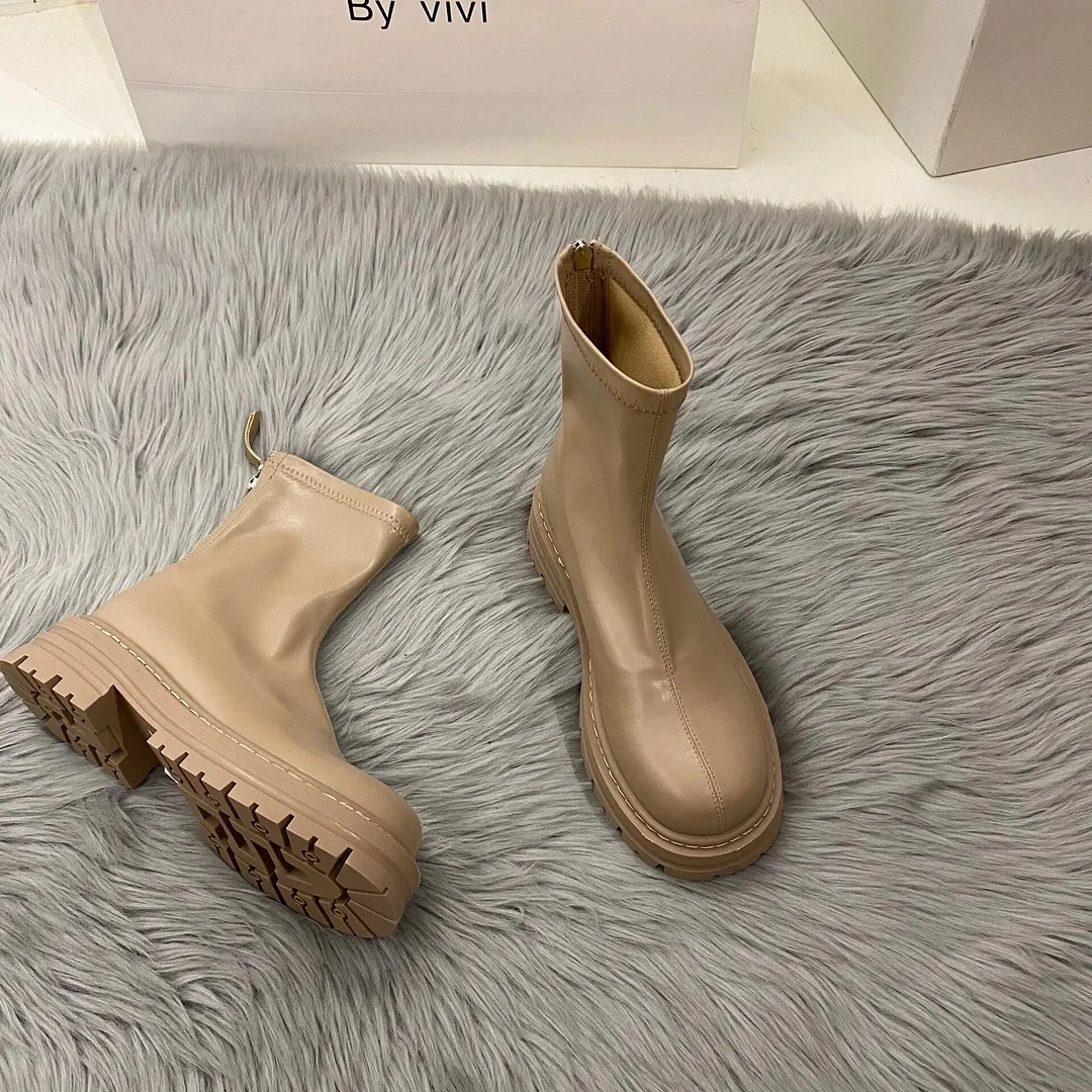 Yyvonne New Platform Shoes Women Boots Round Toe Zipper Spring Autumn Fashion Ankle Female Botines De Mujer Chelsea Boots