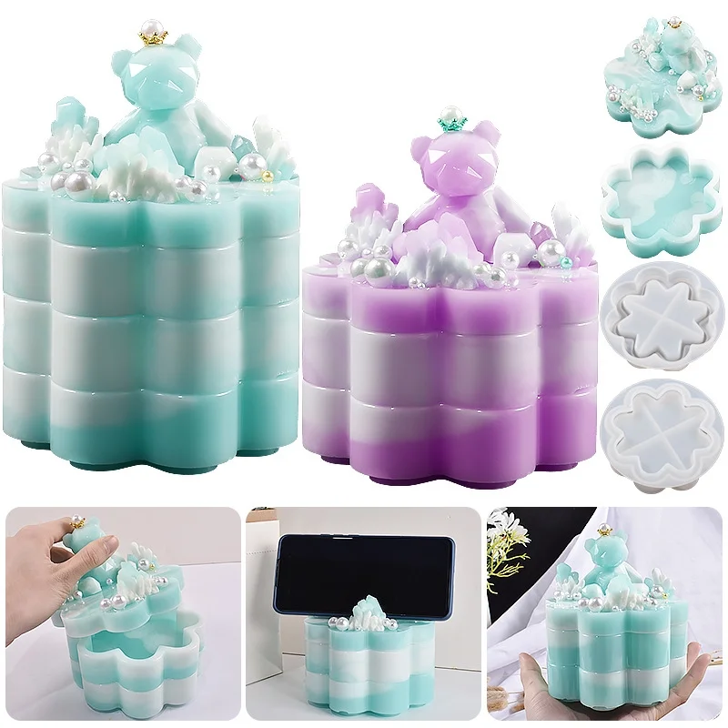 Eight Petals Flower Stacking Storage Box Silicone Mold