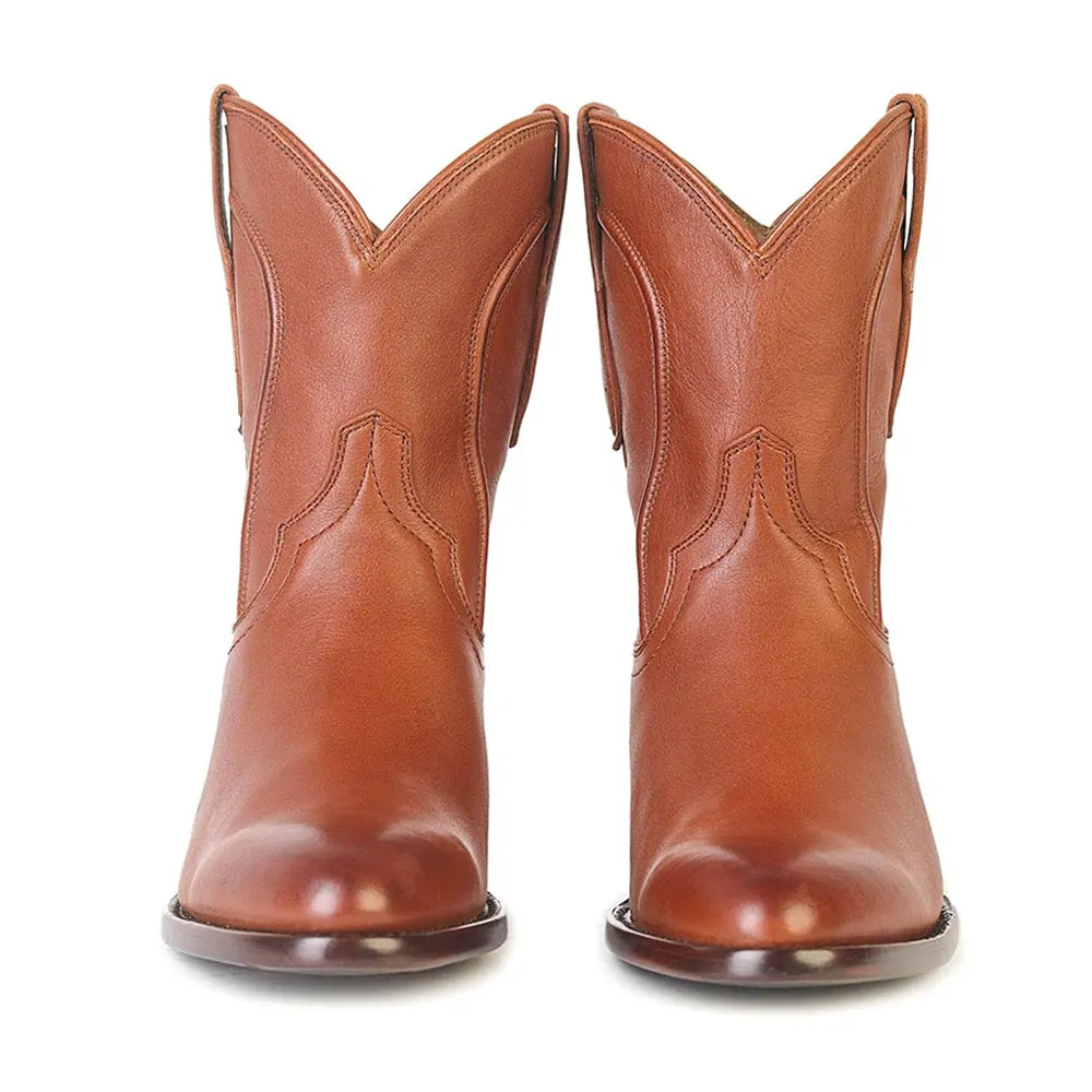 Brown Closed Toe Chunky Heel Casual Ankle Women's Western Boots