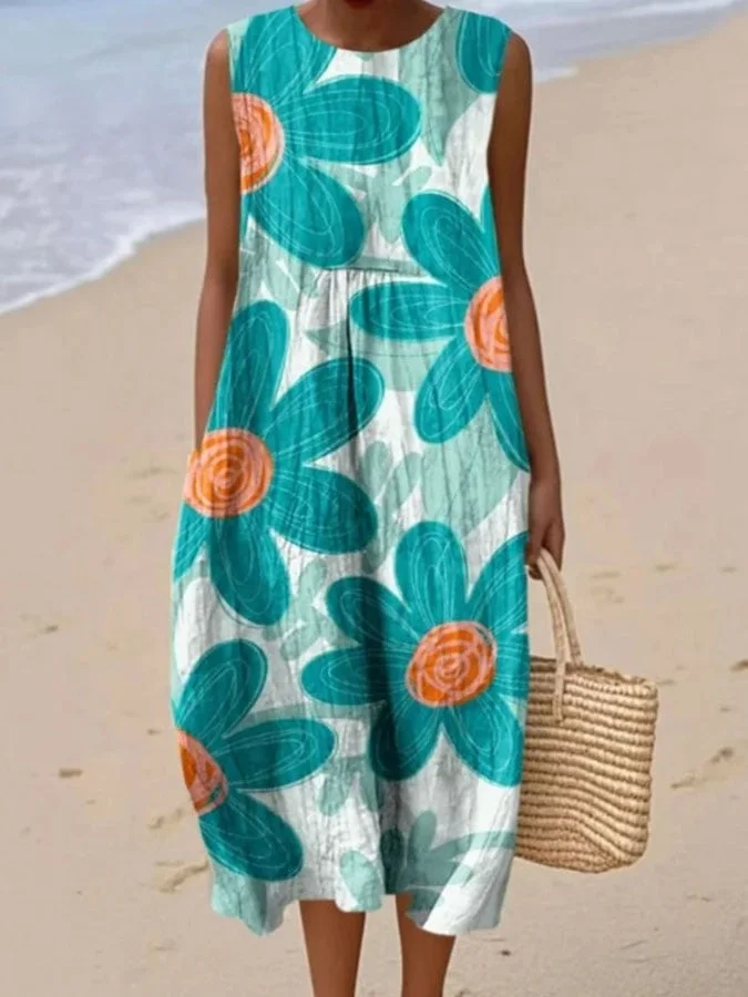 Women's Casual Floral Print Sleeveless Dress 