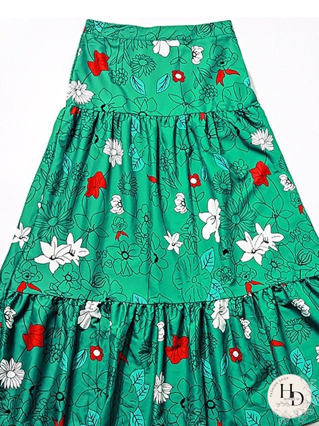 Dress Set Two Piece Dress Swing Dress Long Dress Maxi Dress Yellow Green Sleeveless Floral Backless Spring Summer Spaghetti Strap Vacation S M L XL XXL 3XL for Women
