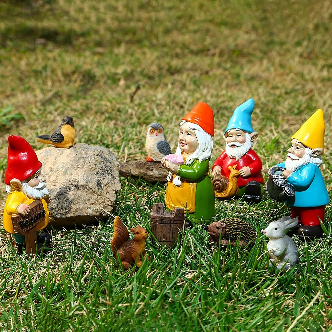 11 PCS Garden Gnome Decoration, Funny Outdoor Gnome, Rabbit, Bird, Squrriel, Owl and Hedgehog Graden Statue for Home Yard Décor