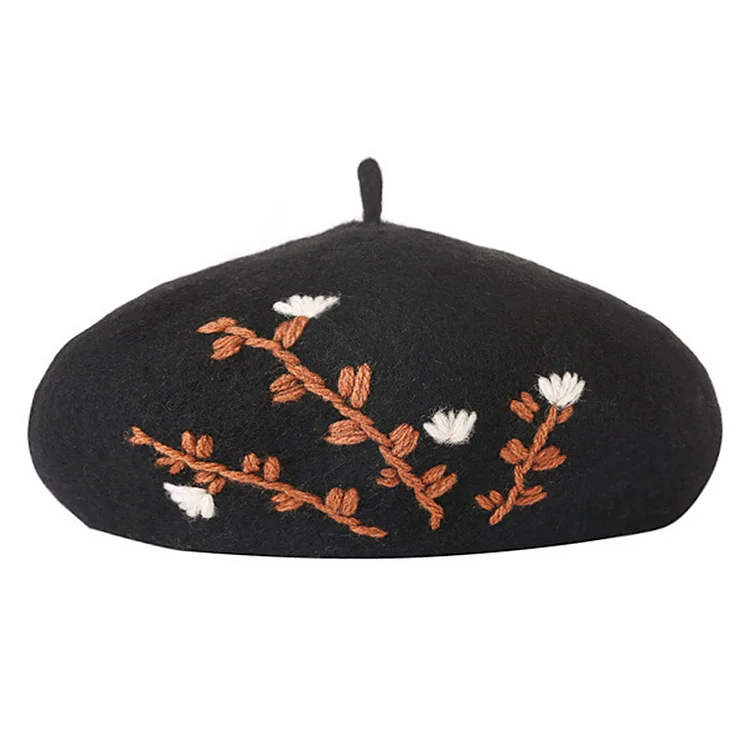 Vintage Floral Embroidery Beret - Modakawa Modakawa