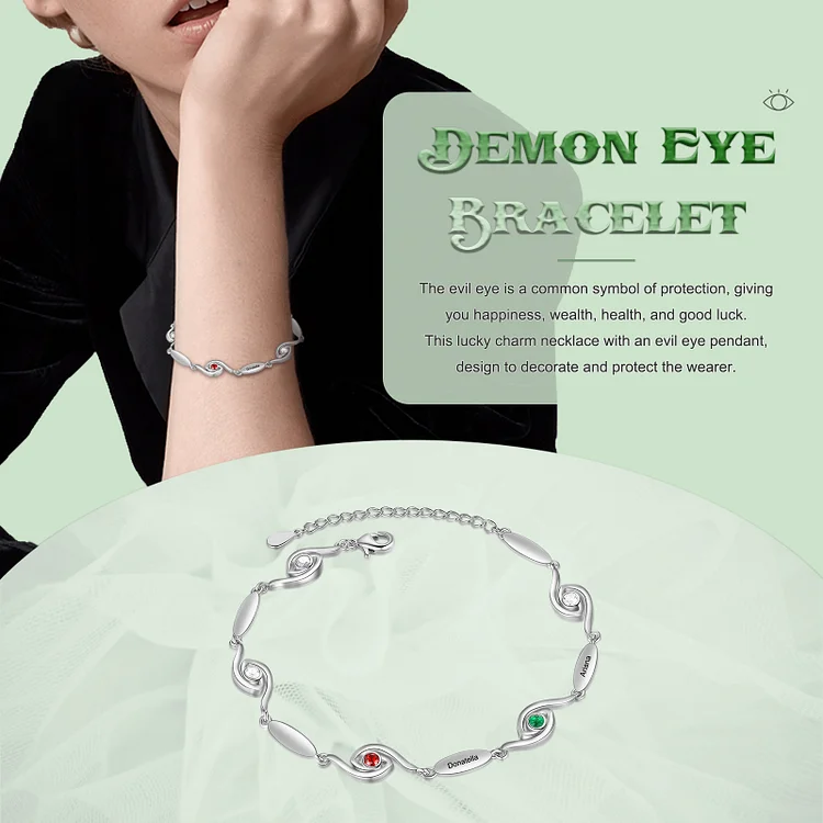 Personalisierte Dämonenauge Halskette Böse Auge Kette mit Geburtsstein und  Text Graviert