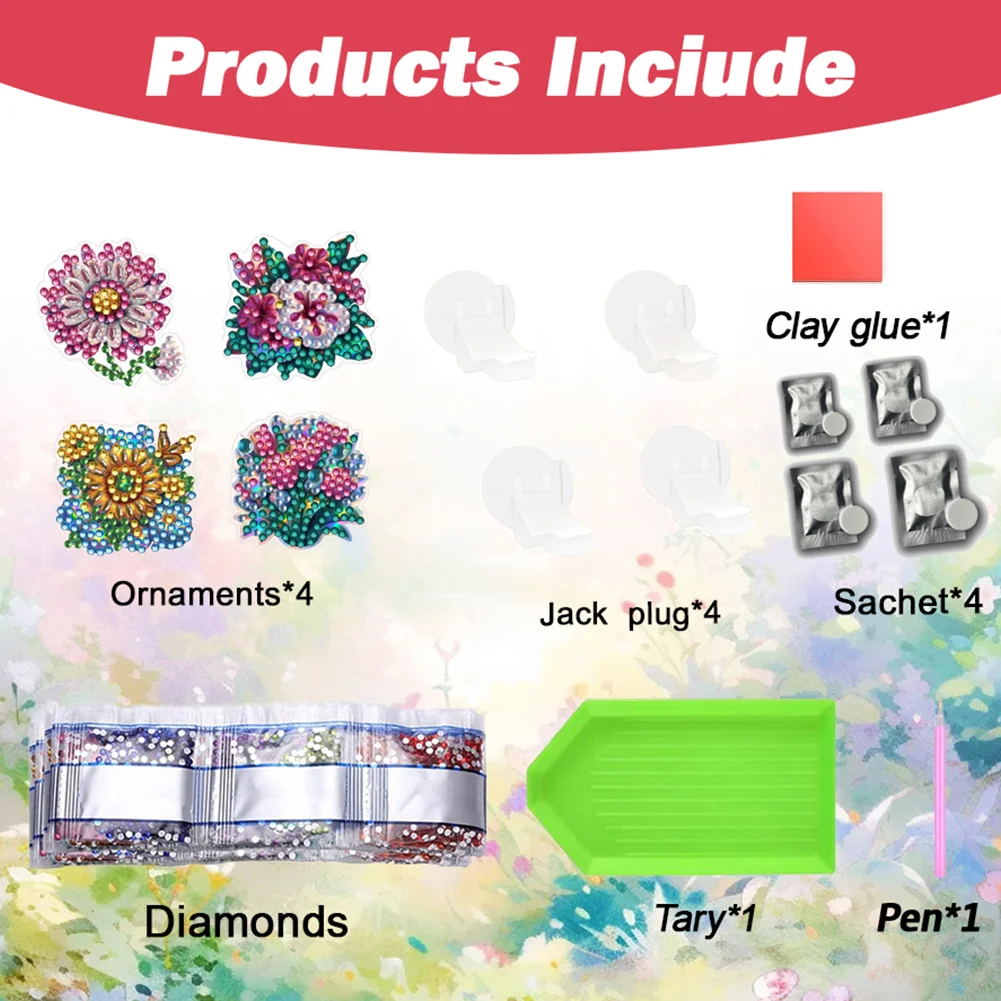 4pc Flower DIY Diamond Painting Car Air Vent Clip Air Freshener for Adults