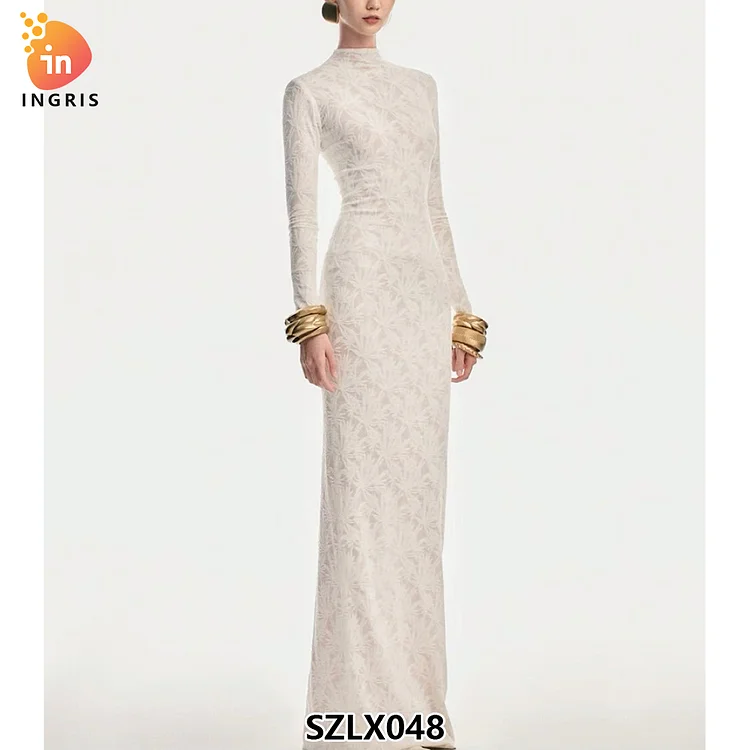 2025 Summer French Elegant Evening Dress High Quality White Floral Lace Slim Party Women's Dresses Maxi Length New Fashion-SZLX048