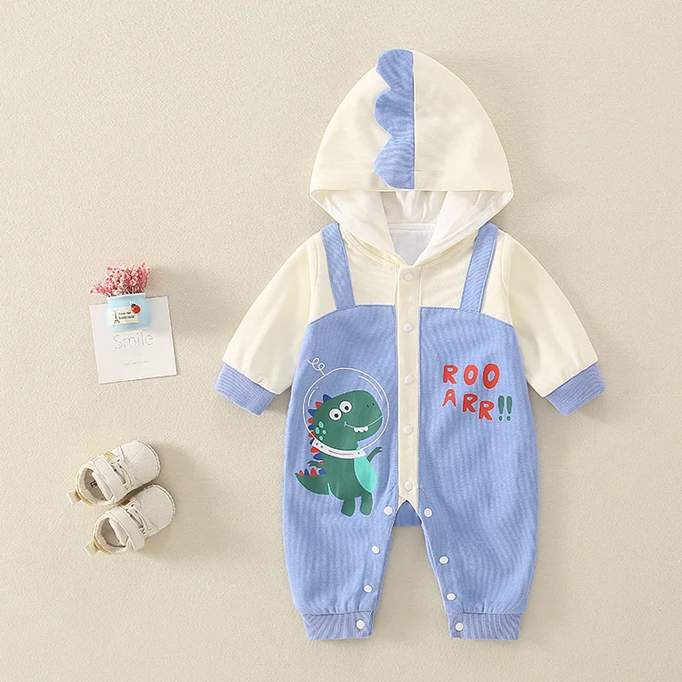 Baby Boy 3D Dinosaur Design Hood Long Sleeve Romper