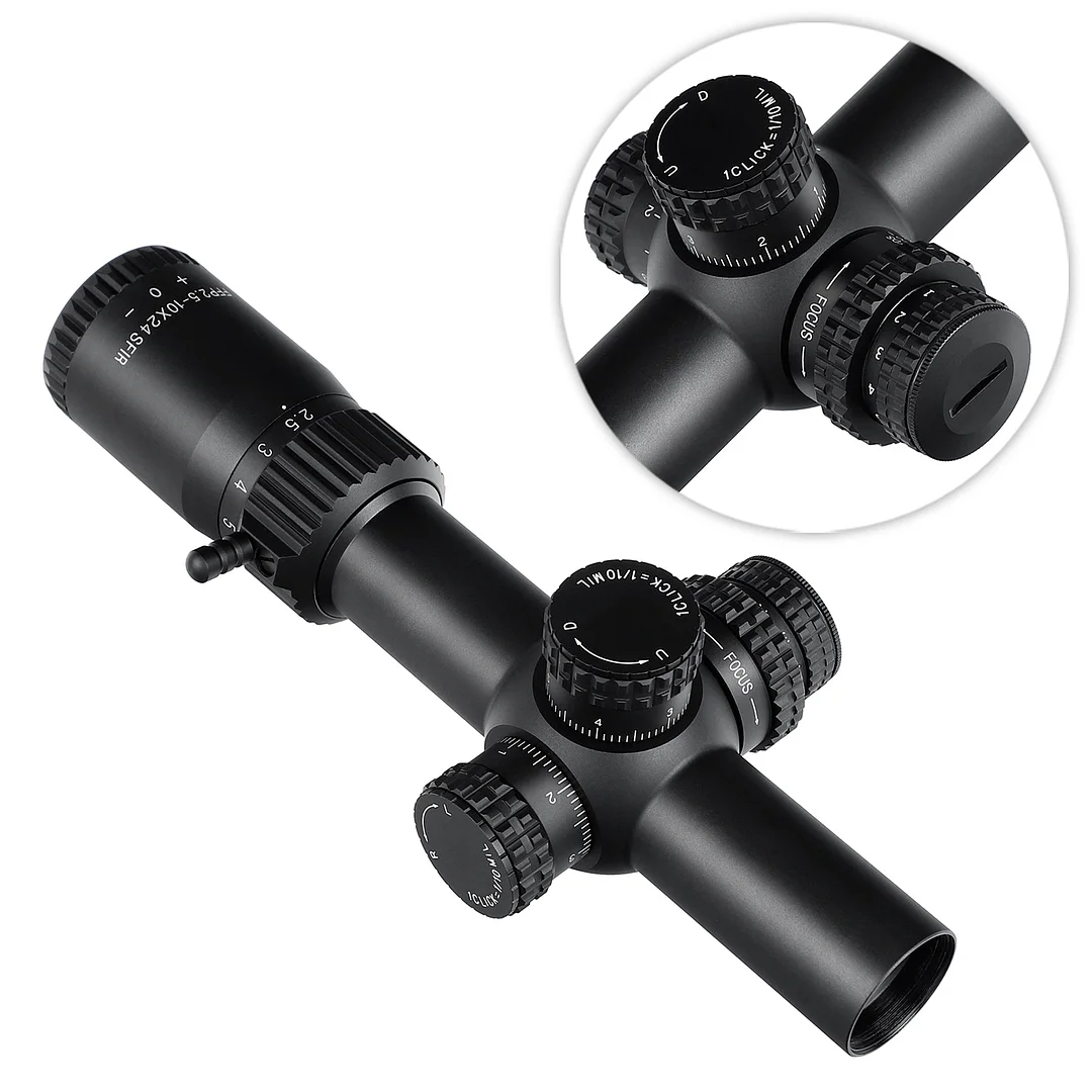 ohhunt® FFP 2.5-10X24 SFIR First Focal Plane 11 Level Red Illuminator Side Parallax Tactical FFP Scope 