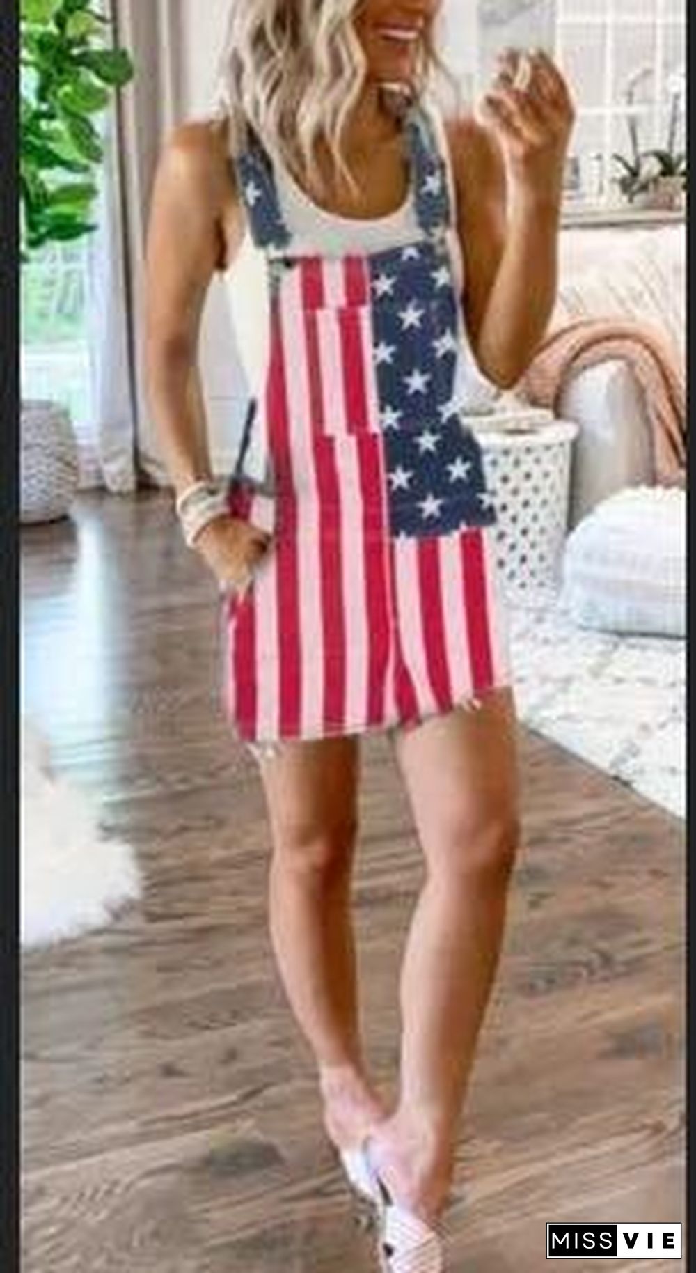 Flag Printed Loose Dress With Pocket
