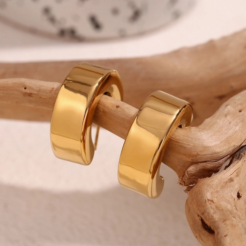 1 Pair Minimalist Classic Style C Shape Plating 304 Stainless Steel 18K Gold Plated Ear Studs