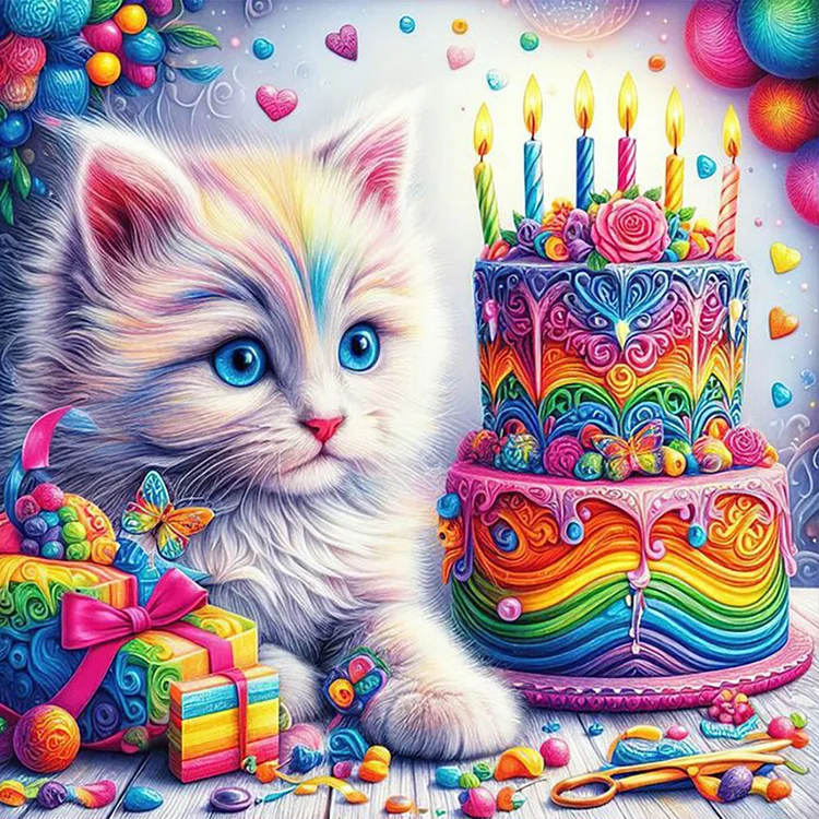 Cat And Cake 40*40CM (Canvas) Full Round Drill Diamond Painting gbfke