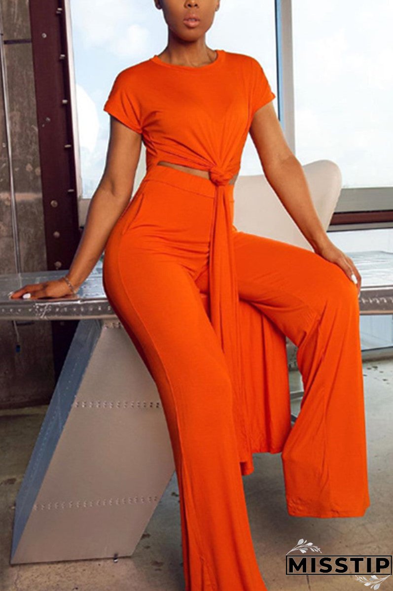 Fashion Casual Short Sleeve O Neck Regular Sleeve X Long Solid Two Pieces