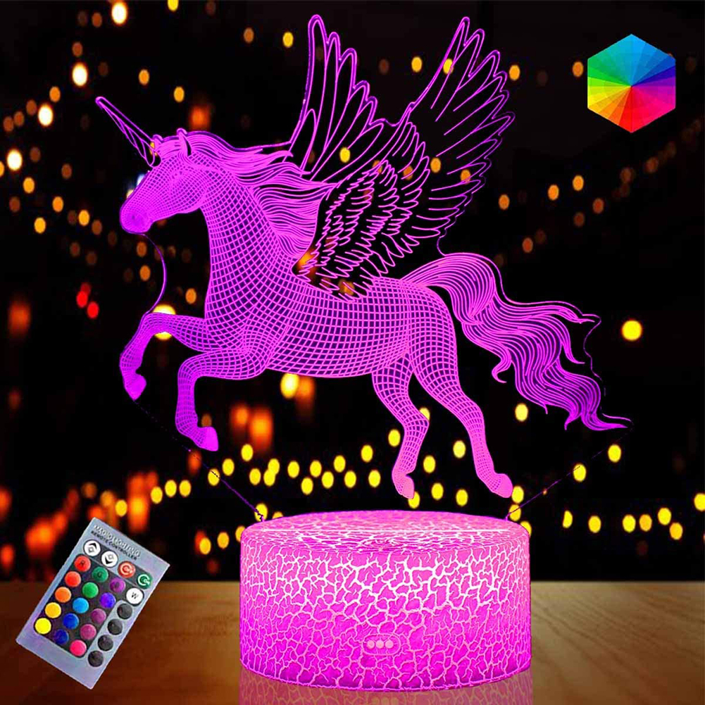 

3D LED Night Light Colorful Winged Horse Touch Remote Table Lamp Room Decor, 501 Original