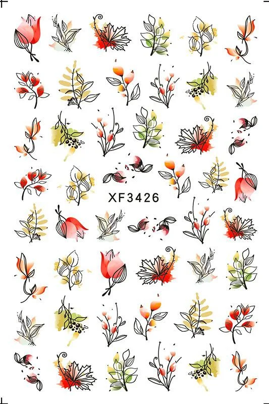 3D Nail Sticker Flowers Leaves Abstract Floral Decals And Sticker Nail Foils Slider Nail Art Decals Manicure Nails Accesories