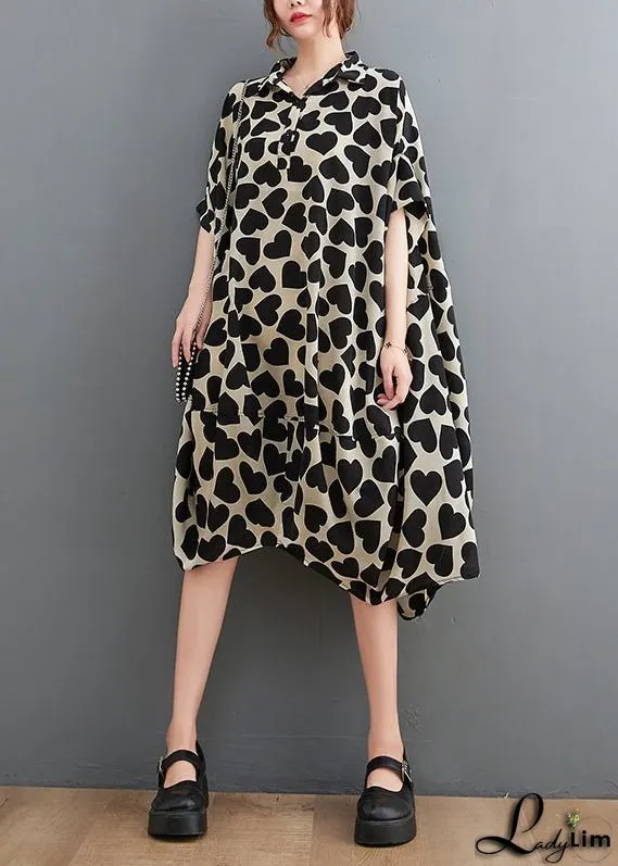 Fashion Peter Pan Collar Love Print Long Dresses Short Sleeve
