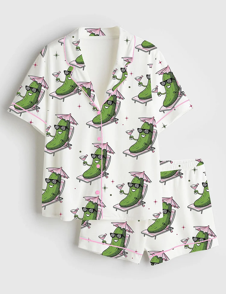 Women&rsquo;s Everything Is A Dildo If You're Brave Enough Inappropriate Raunchy Cucumber Short Sleeve Satin Pajama Set