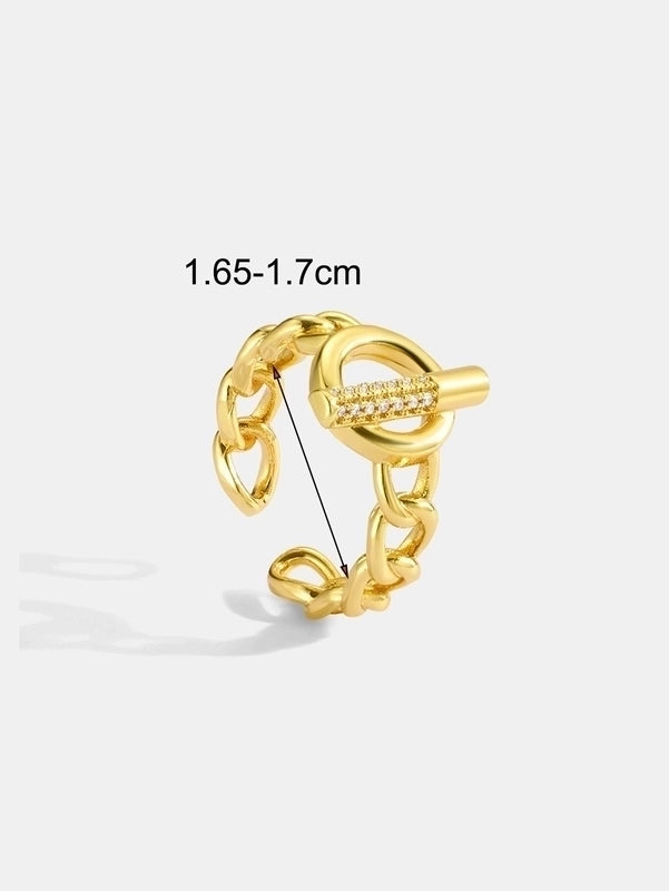 Copper 18K Gold Plated Silver Plated IG Style Minimalist Toggle Hollow Out Inlay Geometric Pearl Shell Zircon Open Rings