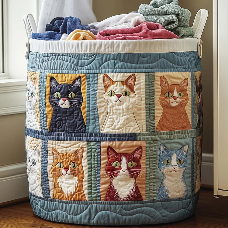 Cat Patch Quilted Laundry Basket GFTOQA1103