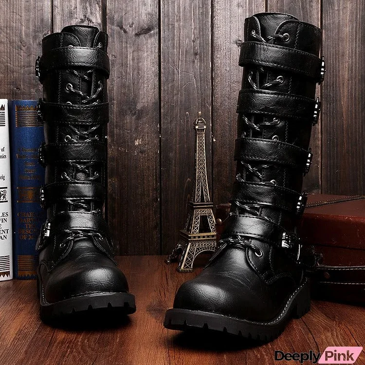 Side Buckle Fastening Low Block Heel Calf-Length Soft Footbed Leather Boots