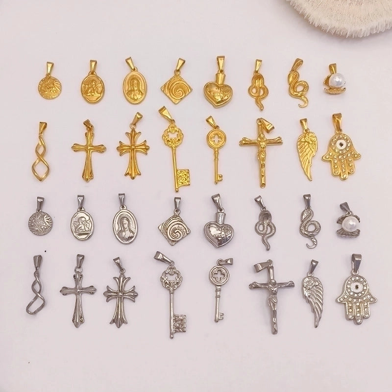 1 Piece 15.5*22.3mm 15*17.5mm 304 Stainless Steel 24K Gold Plated Human Cross Pendant