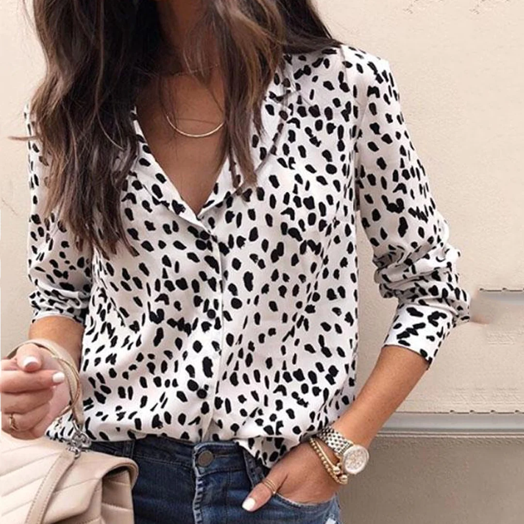Fashion Sexy Turn Down Collar Leopard Blouses
