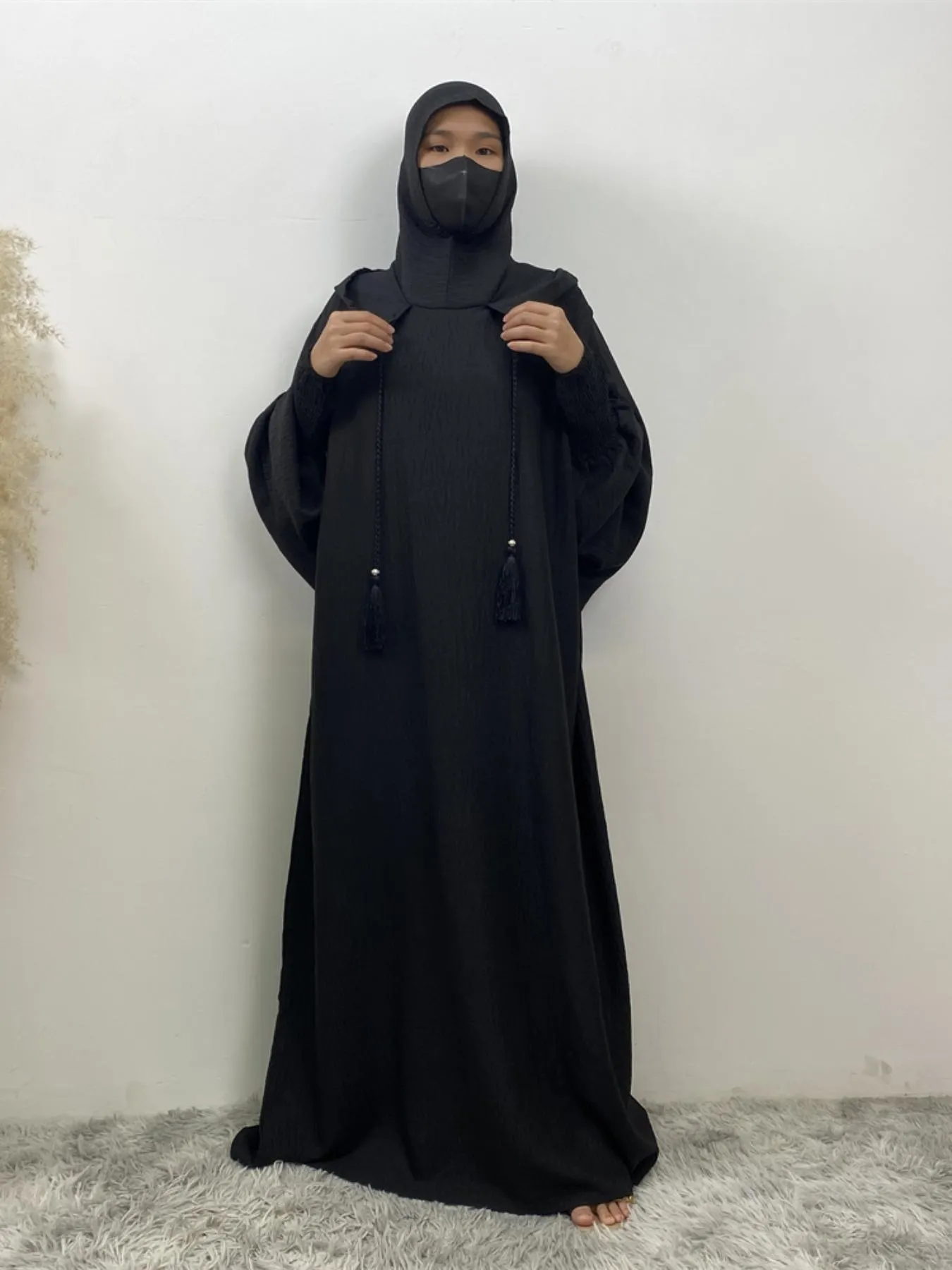Women's Solid Hooded Dress, Casual Long Sleeve Dress for Fall & Winter, Women's Islamic Clothing for Daily Wear, Modesty Muslim Clothing