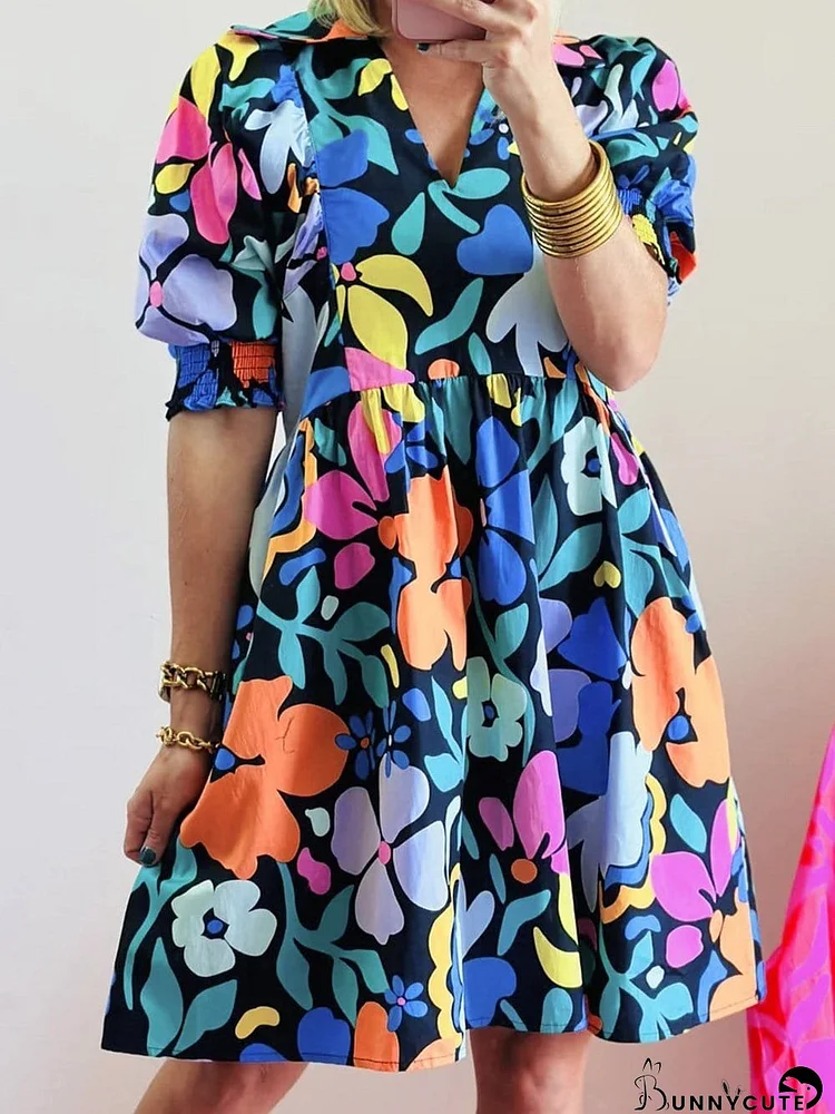 Chic Blue Floral Boho Dress