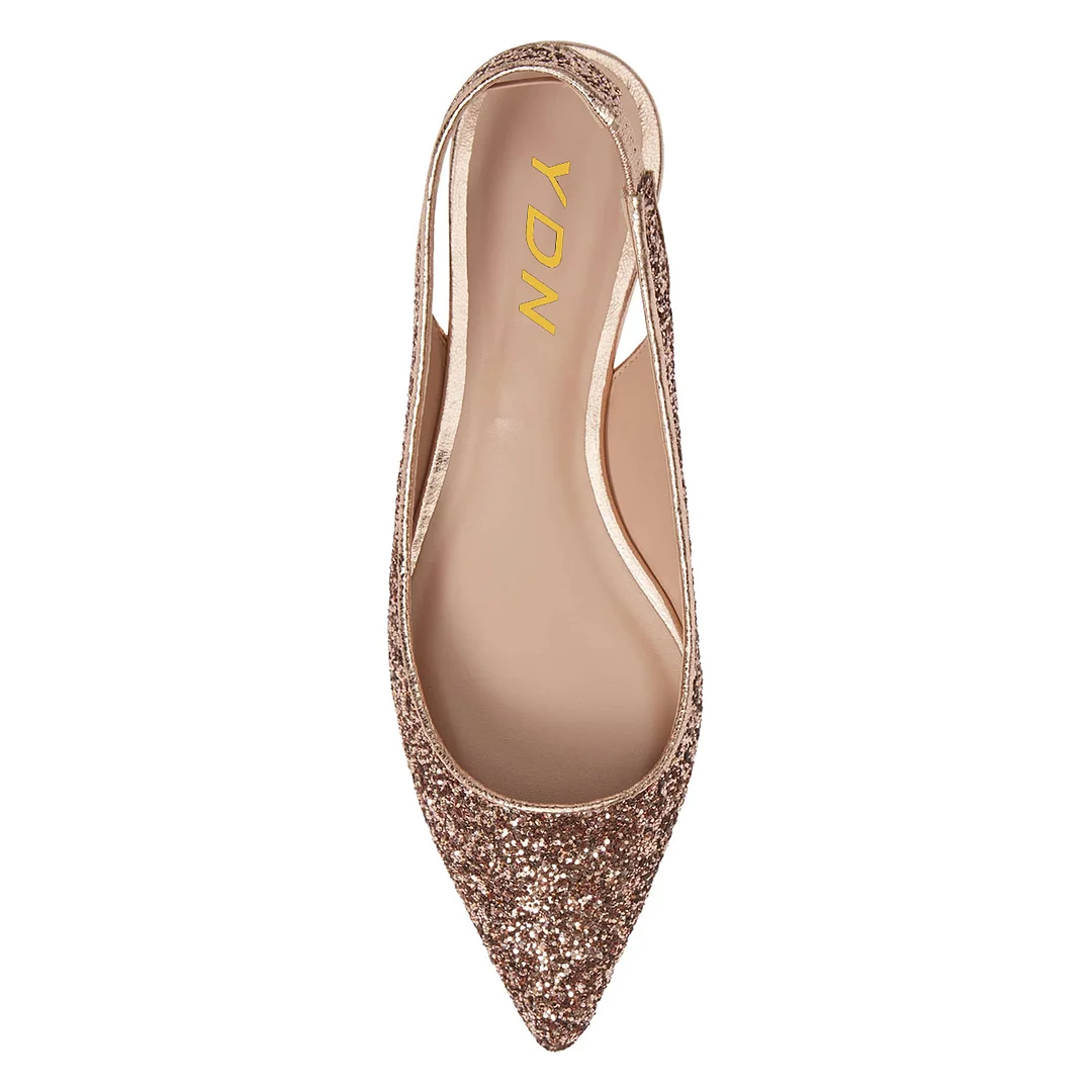 Glittery Vegan Leather Rose Gold Slingback Pumps for Elegant Ladies