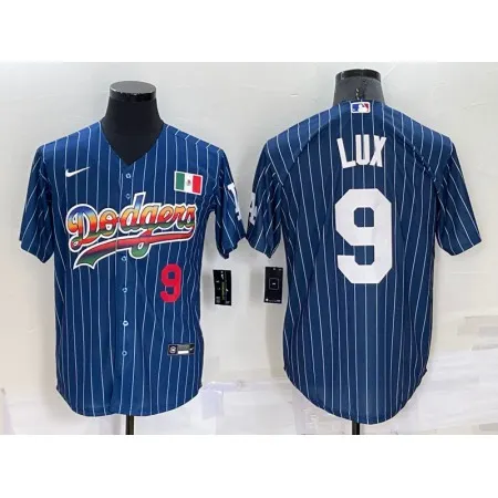 Men's Los Angeles Dodgers #9 Gavin Lux Navy Mexico Rainbow Cool Base Stitched Baseball Jersey OHO8