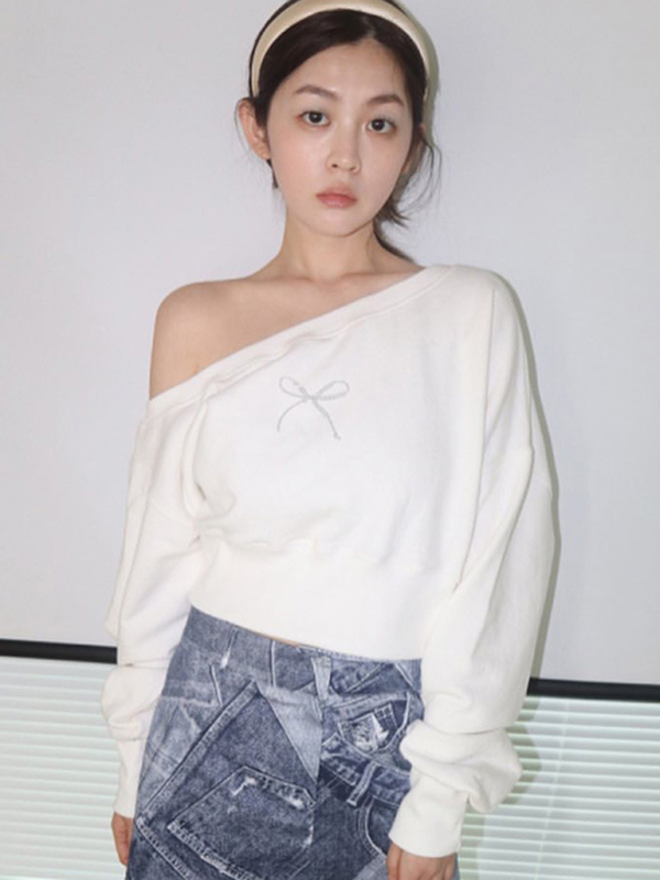 New women's clothing hot girl street long-sleeved loose hot diamond sweatshirt crop top