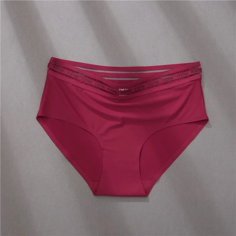 FINETOO L-2XL Seamless Underwear Women Fashion Letter Patchwork Panties Ladies Mid-Rise Briefs Hollow Underpants Soft Lingerie