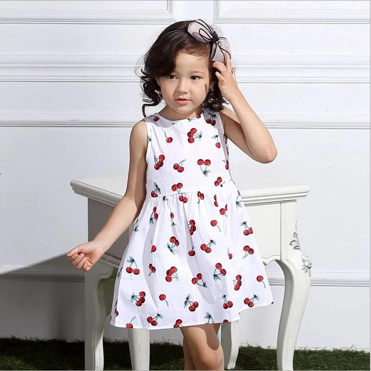 Summer Pineapple Girls Dress Pink Cotton Sleeveless Kids Dress Girls Beach Dress Fashion Kids Clothing Dress for Girls