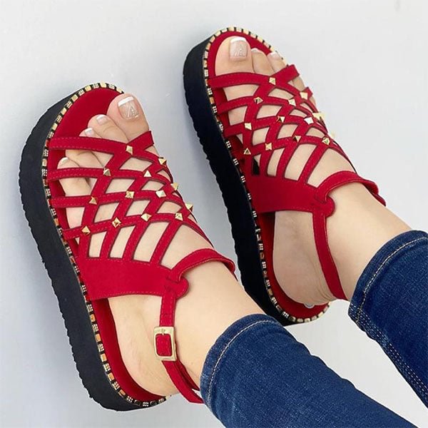 Women's Wedge Heel Cross Strap Hollow-Out Summer Casual Sandals - vzzhome