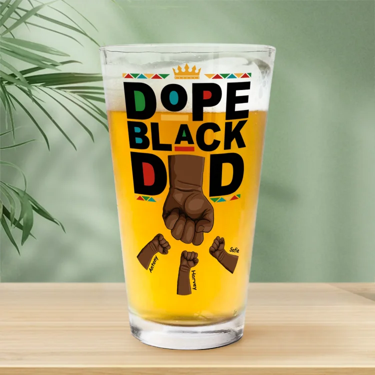 Personalized Beer Glass -Dope Black Dad Fist Bump