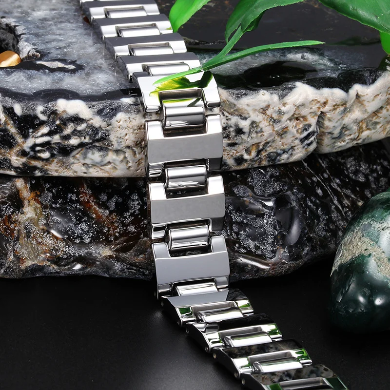 Silver Tungsten Carbide 215mm Long Hologram Energy Bracelet Fashion Link Chain Jewelry Gifts For Mens And Womens