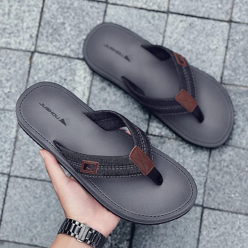 2021 New Home Men Soft Slippers Summer Classic Beach Sandals Men Hand-sewn Flat Flip Flops PU Rubber Platform Adult F804
