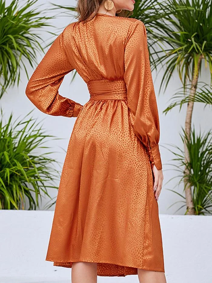 Elegant Waist Long Sleeve Dress