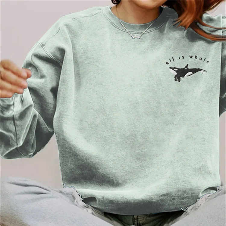 VChics Whale Print Long Sleeve Casual Sweatshirt