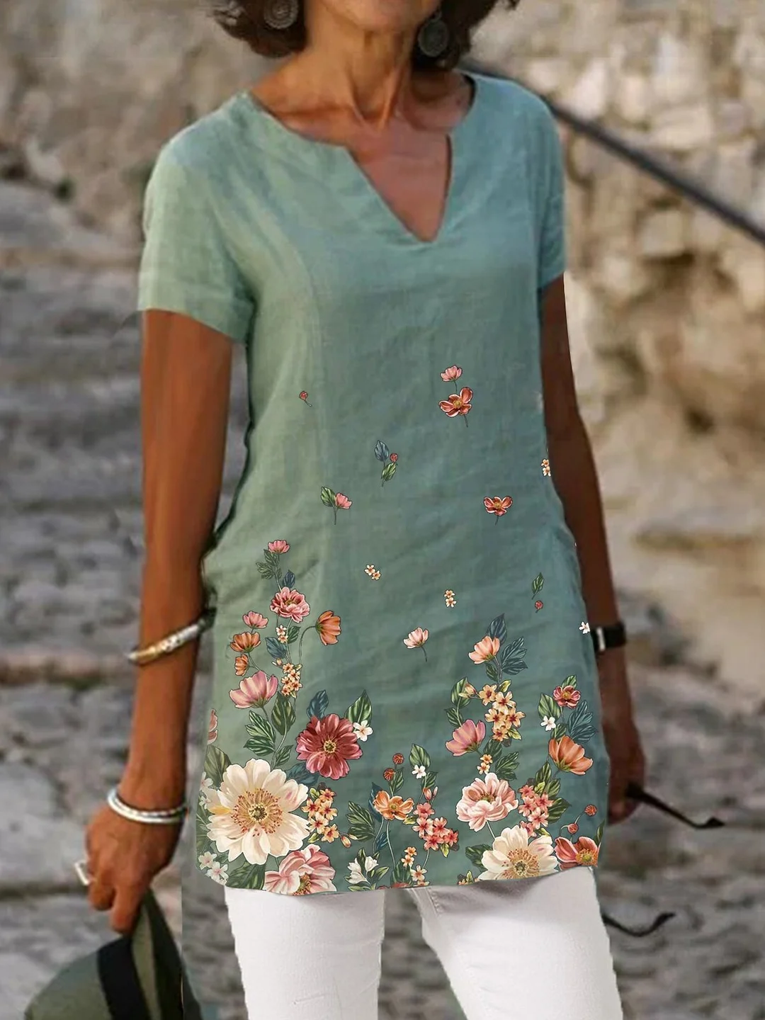 2021 Summer Print Holiday Pullover Short Sleeve Floral-Print Shirts & Tops