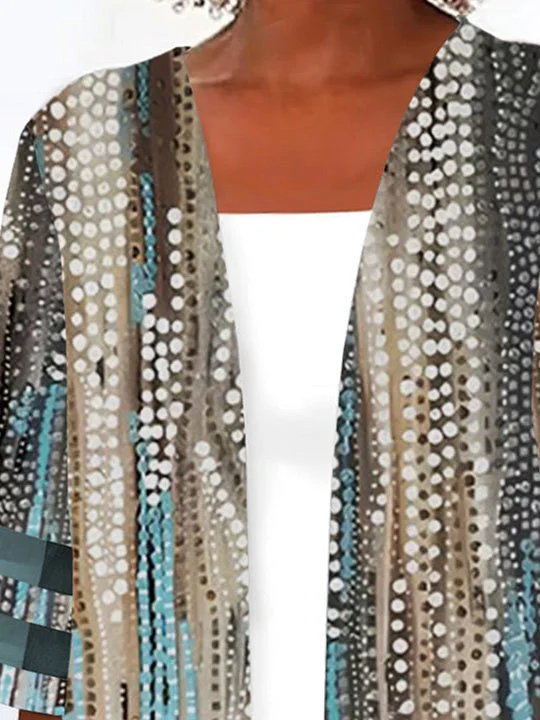 Women Half Sleeve Scoop Neck Polka Dot Colorblock Two-Pieced Tops