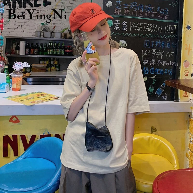 Beiyingni Cotton Harajuku T-shirt Female Loose Casual Korean Hipster Woman's T Shirt 2020 Summer Basic Vintage Tops Women Shirts