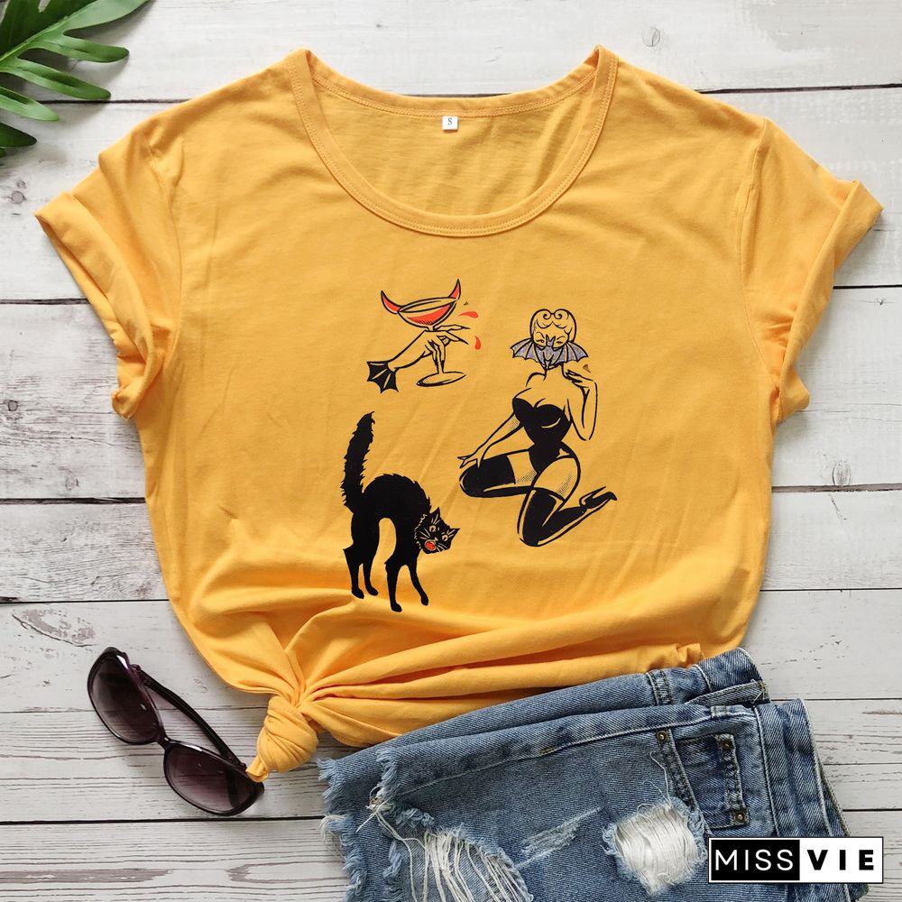 Colored BAT GHOUL RINGERGothic T-shirtWomen CottonFunnyStreetStyleGrungeGraphicCasual FashionUnisexTeeTopTshirt