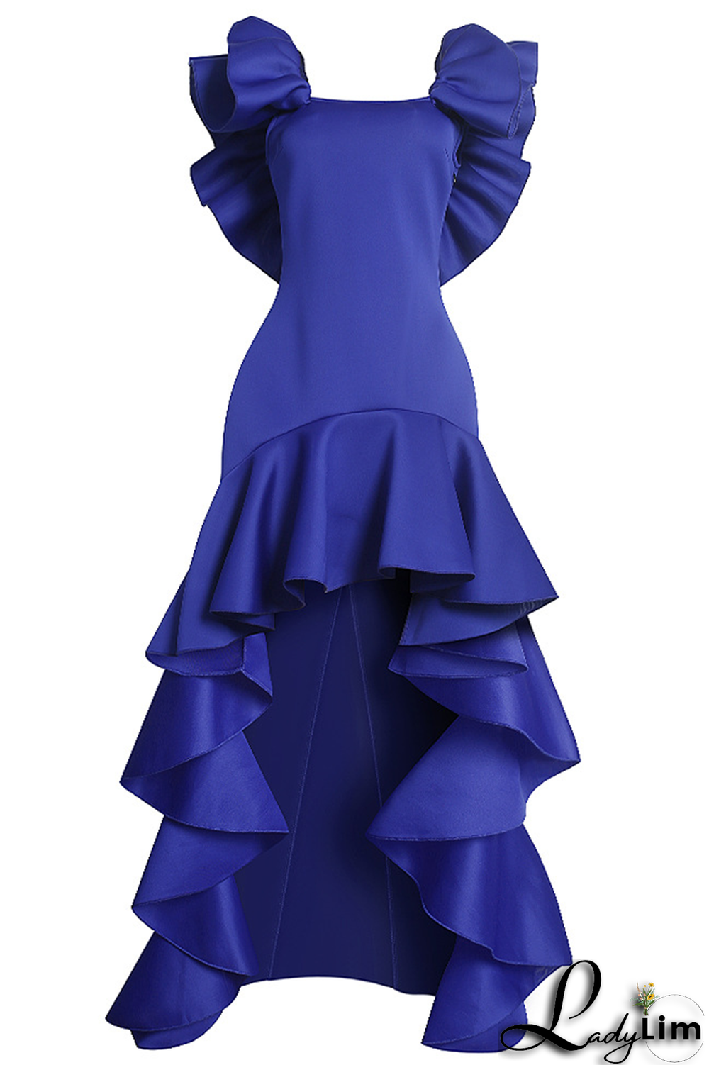 Blue Fashion Solid Flounce Square Collar Irregular Dress Plus Size Dresses