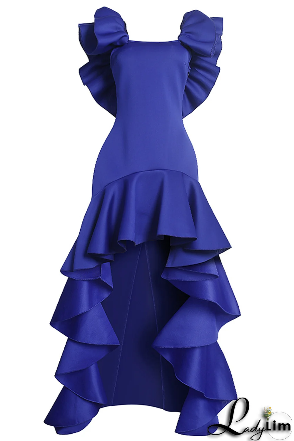 Blue Fashion Solid Flounce Square Collar Irregular Dress Plus Size Dresses