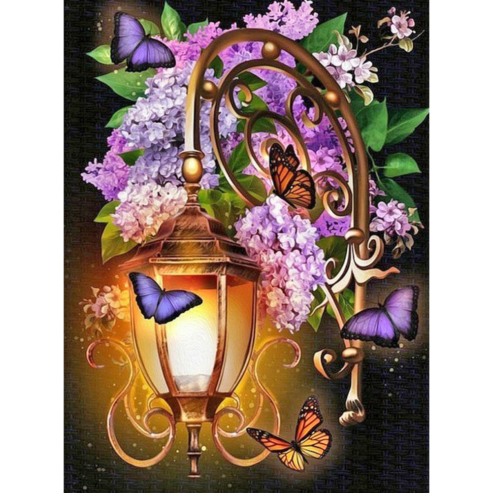 

(Multi Size) Purple Iris On Lantern Round/Square Drill Diamond Painting, Round diamond 30*40cm, 501 Original