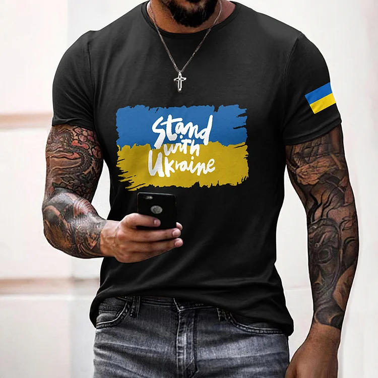 Simpfit T-Shirt mit Aufdruck „Stand With Ukraine“ für Herren