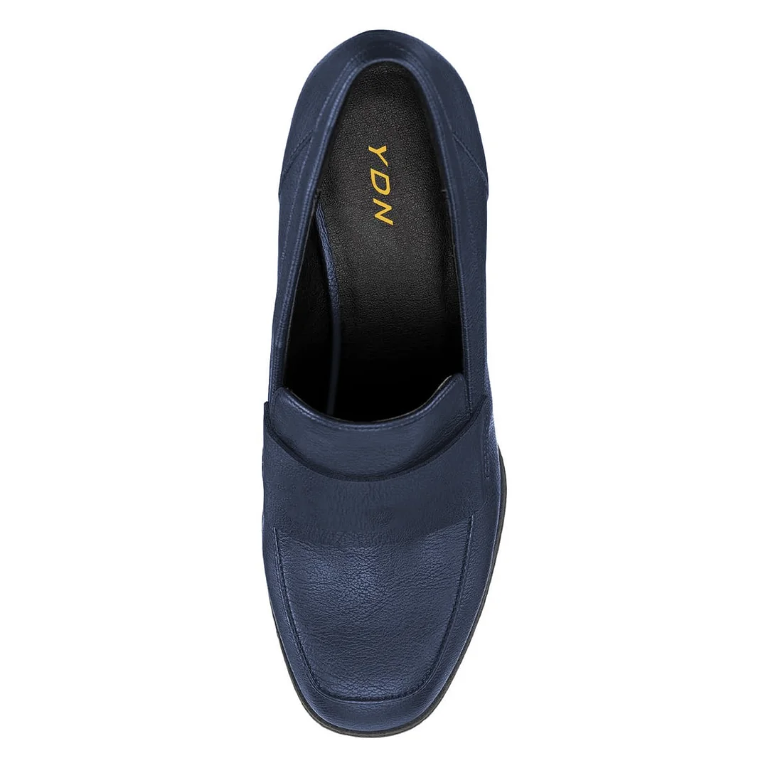 Elegant Navy Round Toe Wedge High Heel Platform Loafers Women