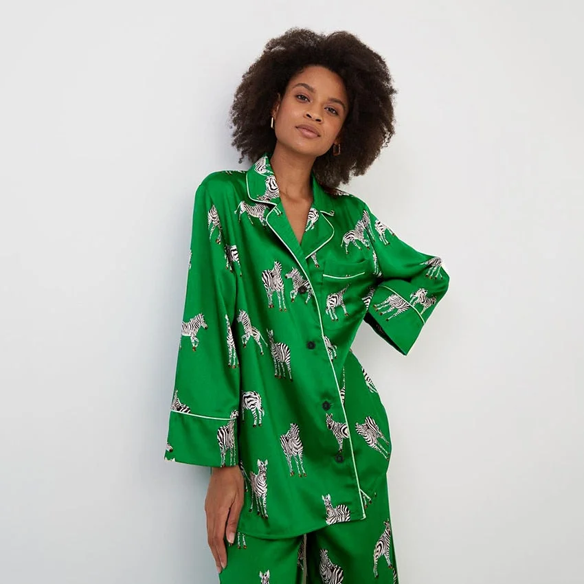 Graduation Gifts  Print Home Suit For Women Pajama Satin Long Sleeve Sleepwear 2021 Chic Pattern Set Woman 2 Pieces Pocket Autumn